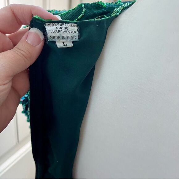 Scala Emerald Beaded Sequin Silk Formal Evening Gown Sz. Large - Picture 12 of 13